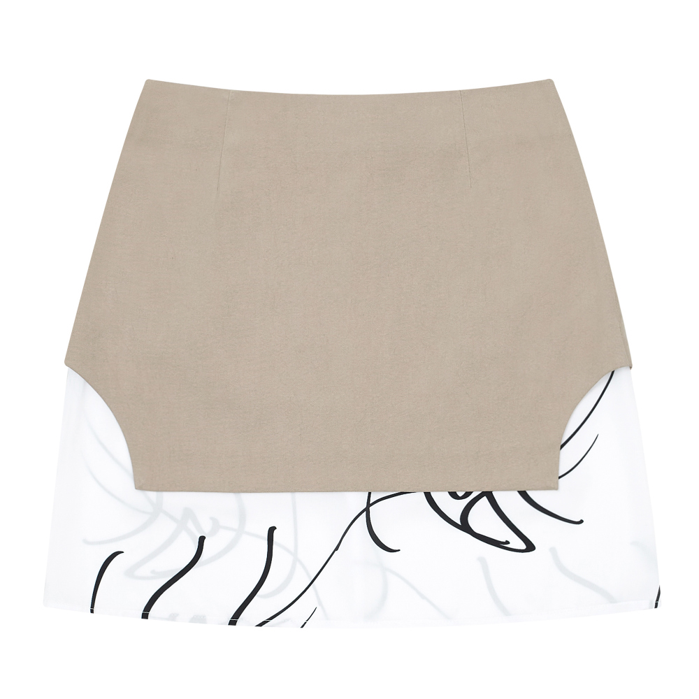 mini skirt cream color image-S19L12